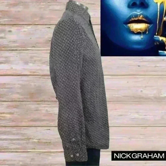 Nick Graham Stretch Modern Fit Mens Shirt Long Sleeve Floral Sz M - Picture 4 of 8